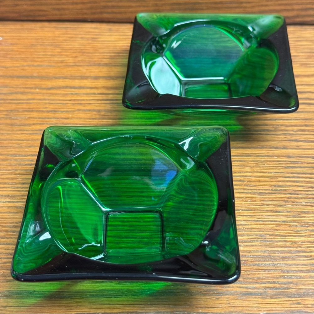 Anchor Hocking Green Glass Ashtrays MCM